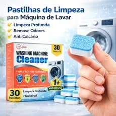 kit 30 Pastilhas para Limpeza de Máquina de Lavar Removedor de Odor Limpeza Profunda Tambor Lava e Seca