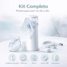 Nebulizador Mesh Inalador Ultra-sônico Automático Silencioso USB com Máscaras Adulto e Infantil