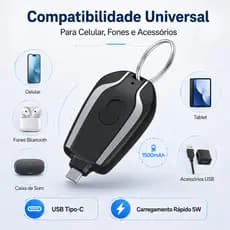 Carregador Portátil Chaveiro Tipo-C de Emergência Mini Power Bank