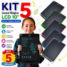 Kit 5 Lousa Mágica LCD 10 Polegadas Infantil Tablet de Escrita e Desenho Educativo