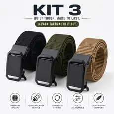 Kit 3 Cinto Tático de Nylon 4cm com Fivela de Engate Rápido Ajustável