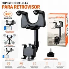 Suporte para Celular no Espelho Retrovisor do Carro com Ajuste Seguro e Rotação 360°