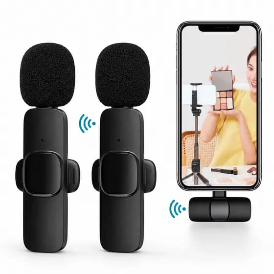 Microfone de Lapela Sem Fio K35 para iPhone e Type-C Vlog Podcast Gravação Profissional