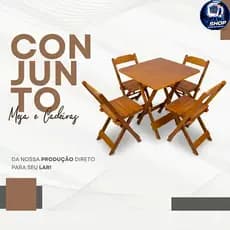 Jogo de Mesa Dobrável Madeira Maciça 70x70 c/ 4 ou 2 Cadeiras Bar Restaurante Área Externa Gourmet