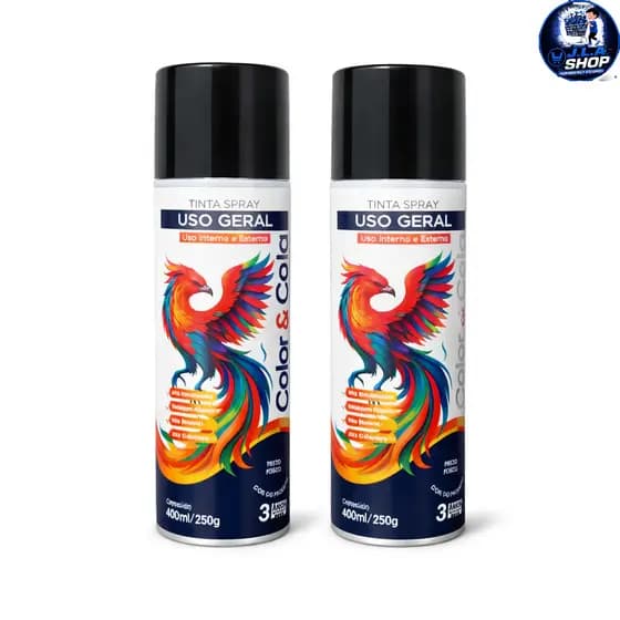 🎨 Kit 2 Spray  Color e Cola – Preto Fosco, Preto Brilhante e Branco Brilhante