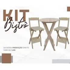 Kit Mesa Bistrô Dobrável com 2 Cadeiras de Madeira Natural – Compacto e Prático