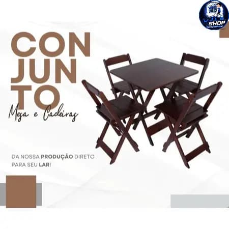 Jogo de Mesa Dobrável Madeira Maciça 70x70 c/ 4 ou 2 Cadeiras Bar Restaurante Área Externa Gourmet