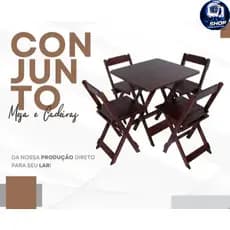 Jogo de Mesa Dobrável Madeira Maciça 70x70 c/ 4 ou 2 Cadeiras Bar Restaurante Área Externa Gourmet