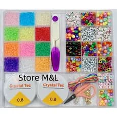 Kit Miçangas Infantil  Para Pulseira Colares Bijuterias+ Silicone+2 tesouras