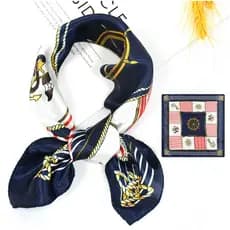 Lenço Cetim 50x50cm Estampa Naval Náutica LuxoElegante para Pescoço Bolsa Cabelo