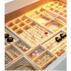 Kit 3 Bandejas Organizadoras de Joias Veludo Cinza Porta Anéis Brincos e Acessórios