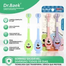 Dr.Baek Escova Dental Infantil U-Shape 3 Lados Limpa 3x Mais Rápido,Cerdas 0.1mm Macias+Raspador Língua,3-12 Anos