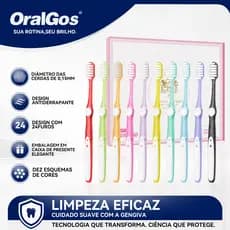 OralGos Kit 10 Escovas – Cerdas Ultrafinas 0,15mm, Alta Densidade, Cabo Antiderrapante