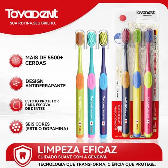 ToyaDent Pacote Familiar de Escova de Dentes Gum Protection,5500+Alça Antiderrapante