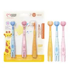 MOMODENT Escova Dental Infantil 3 Lados, Design Girafa, Cerdas Duplas, Ultra Macia, 3 Cores