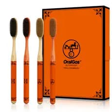 OralGos Cabeça Extra-Longa Escova de Dental, Cerdas Macias + Ideal p/ Gengivas Sensíveis, Kit 4un