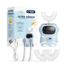 Escova de dentes elétrica infantil MOMODENT Astronaut | Cabeça de escova de Silicone em forma de U 20 dias de duração da