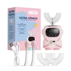 Escova de dentes elétrica infantil MOMO DENT ULTRA S NICO | Cabeça de escova de Silicone em forma de U estilo astronauta