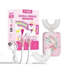 MOMODENT  Escova dentes elétrica para crianças unicórnio , design 3D, impermeável IPX7, rosa