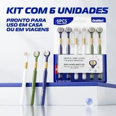OralGos escova dentes trifacética, 6 suportes, pelo macio - Tricolor