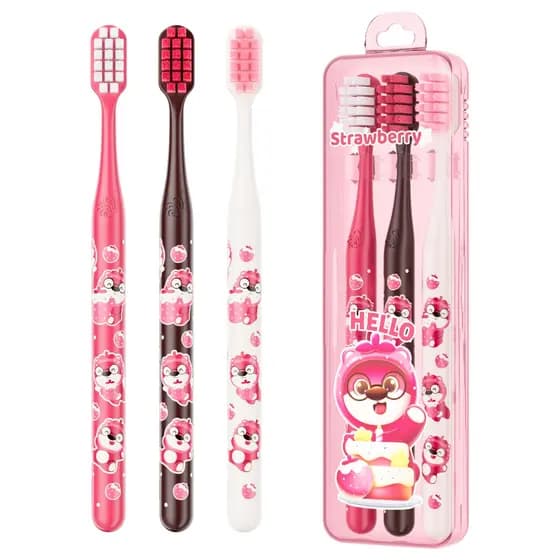 Conjunto de escova de dentes com tema Strawberry HELLO Series Strawberry Bear Limpeza científica 3D, Design divertido, c