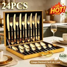 Jogo Talheres 24 Peças Faqueiro Inox Premium Luxo Com Maleta