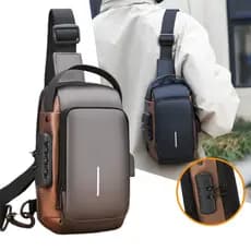 Bolsa de Peito Masculina à Prova d’Água com Cadeado Senha USB Antifurto Ombro Único Estilosa