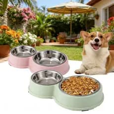 Comedouro e Bebedouro Duplo 2 em 1 em Aço Inoxidável com Base Antiderrapante para Cães e Gatos de Todos os Portes