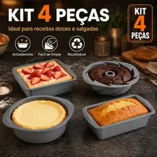 Kit 4 Formas Silicone Air Fryer Forno Freezer MIcroondas Assadeira ideal Bolo Pães Pudim Doces