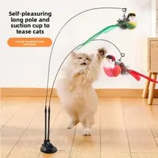 Brinquedo para Gatos – Varinha com Pássaro Simulado + Ventosa, Acessório com Substituição Destacável