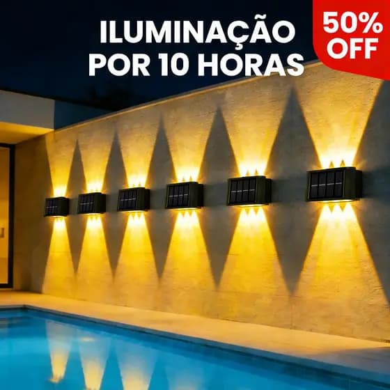 Luminária Spot Solar p/ Parede Kit 2-10 Unid Impermeável (IP65) Luz Branca Quente 6/8/10/12 LEDs
