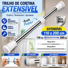 Vara regulável para cortinas, instalável sem necessidade de furos. Banheiro, lavanderia, cortinas, cozinha