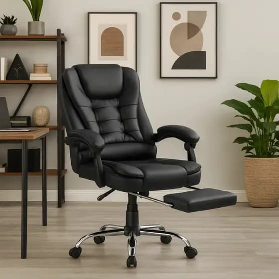 Cadeira de escritório administrativa ergonômica preta (com apoio para os pés)
