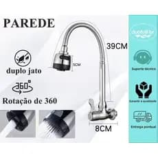 Torneira de cozinha de parede dupla flexível preta e Cone 1/4