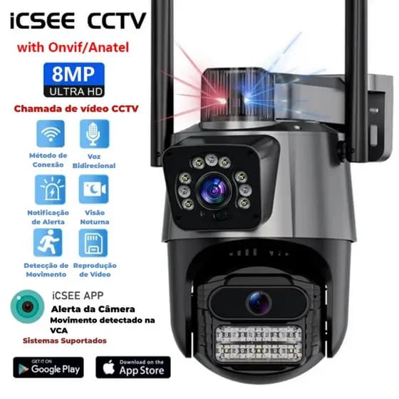 JL PROTEC 4K 8MP Câmera de Segurança 2 Lentes Com Audio e Microfone Câmera 360 Graus Wifi