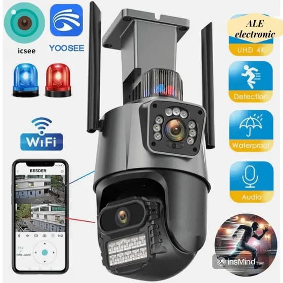 Camera De Segurança Wi-Fi Externa Lente Dupla YOOSEE IP66 360° 4k 6mp Sirene Policial À Prova D'água ICSEE