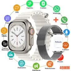 Novo Smartwatch S10 Ultra Max Branco 49MM Chamada Bluetooth Cardíaca Monitoramento Notificação de mensagem