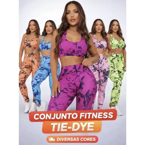 ⚡ CONJUNTO FEMININO MARMORIZADO ESTAMPA TIE DYE FITNESS ⚡,top e legging  cintura alta, estilo e confortável.