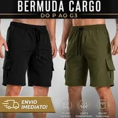 Bermuda Cargo Masculina Plus Size Tactel Com Elastano Com 4 Bolsos Casual Para Academia e Dia a Dia