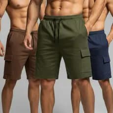 Kit 3 Bermuda Cargo Masculina Com Bolsos Streetwear Tactel e Elastano Casual