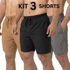 Kit 3 Short Tactel Bermuda Masculina Mauricinho Para Praia Academia e Treino
