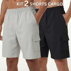 Kit 2 Shorts Cargo Masculina Com Bolsos Streetwear Tactel e Elastano Casual