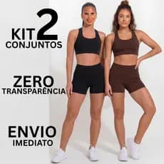 Kit 2 Conjunto Fitness Top + Shorts Legging Liso Zero Transparência Academia