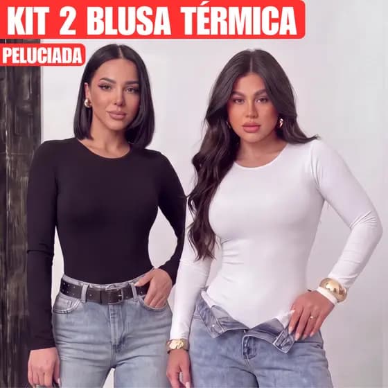 Kit 2 Blusa Térmica Feminina Segunda Pele Peluciada Para Frio de Inverno