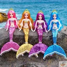 Boneca De Sereia Tipo Barbie Princesa Com Luz E Som, Cauda Brilhante Presente Para Meninas