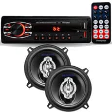 Kit Radio MP3 Player Automotivo Bluetooth Pendrive USB FM + Par Alto Falantes 5 Polegadas  110 watts