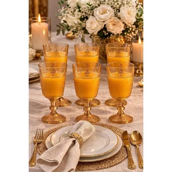 Jogo De 6 Taças Âmbar Com Abelha 352Ml Em Cristal Ecológico 17Cm L'hermitage
