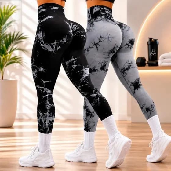 Cintura alta sem costura Smiley Tie-Dye calças de ajuste fino feminino de alta elasticidade ginásio Hip-Lifting absorção