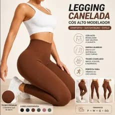 Calça Legging Canelada Premium Cintura Alta Sem Costura Para Academia Elástica e Fitness