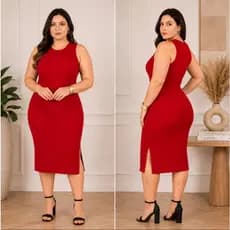 Vestido Midi regata com Fenda lateral Canelado Feminino